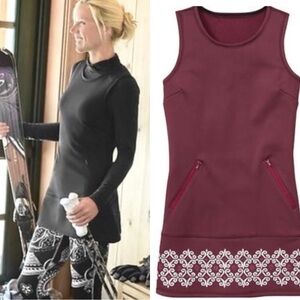 ATHLETA Hot When You’re Not Thermal Burgundy Fleece Embroidered Sweatshirt Dress